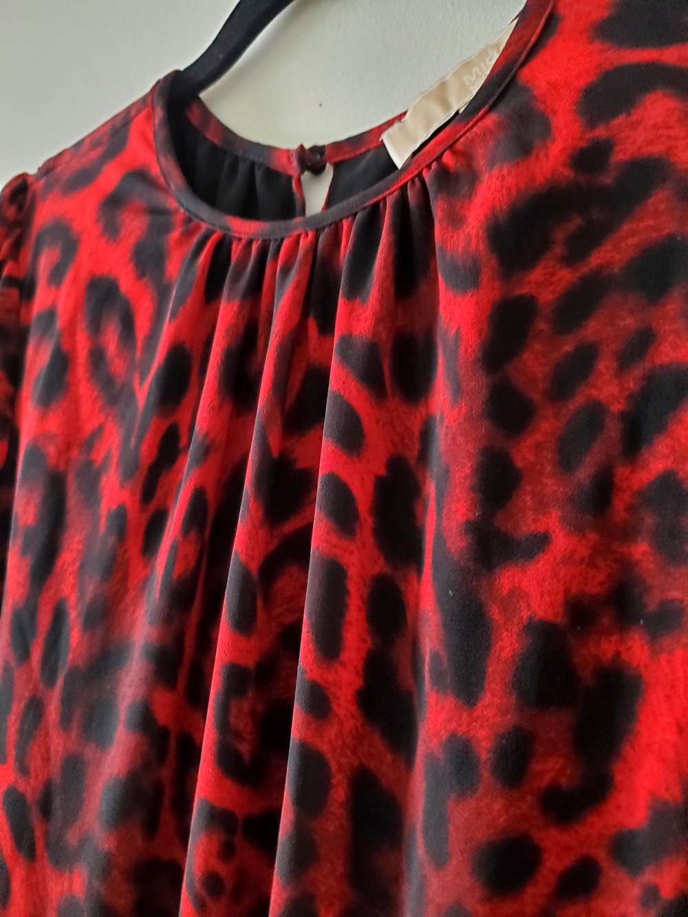 Michael Kors Red Leopard Print Long Sleeve Women’s Dress - Picture 3 of 5